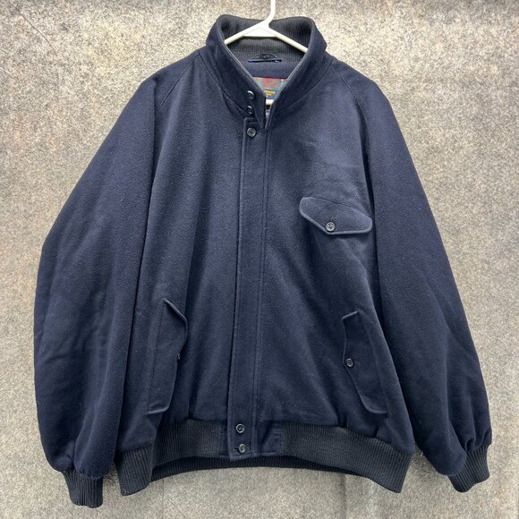 Brooks Brothers Jacket Mens 46 Blue Wool Blend Coat Blanket Lined Bomber Alpaca